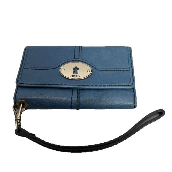 Fossil Keyhole Leather Bi Fold Blue Wallet - Picture 1 of 12